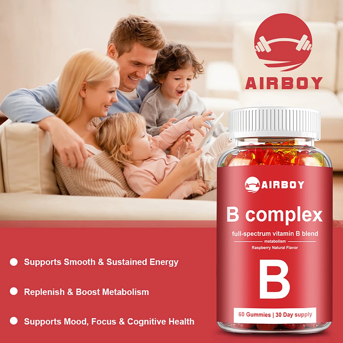 Vitamin B Complex - Boost Energy, Boost Metabolism, Improve Mood, Relieve Stress - 60 Gummies