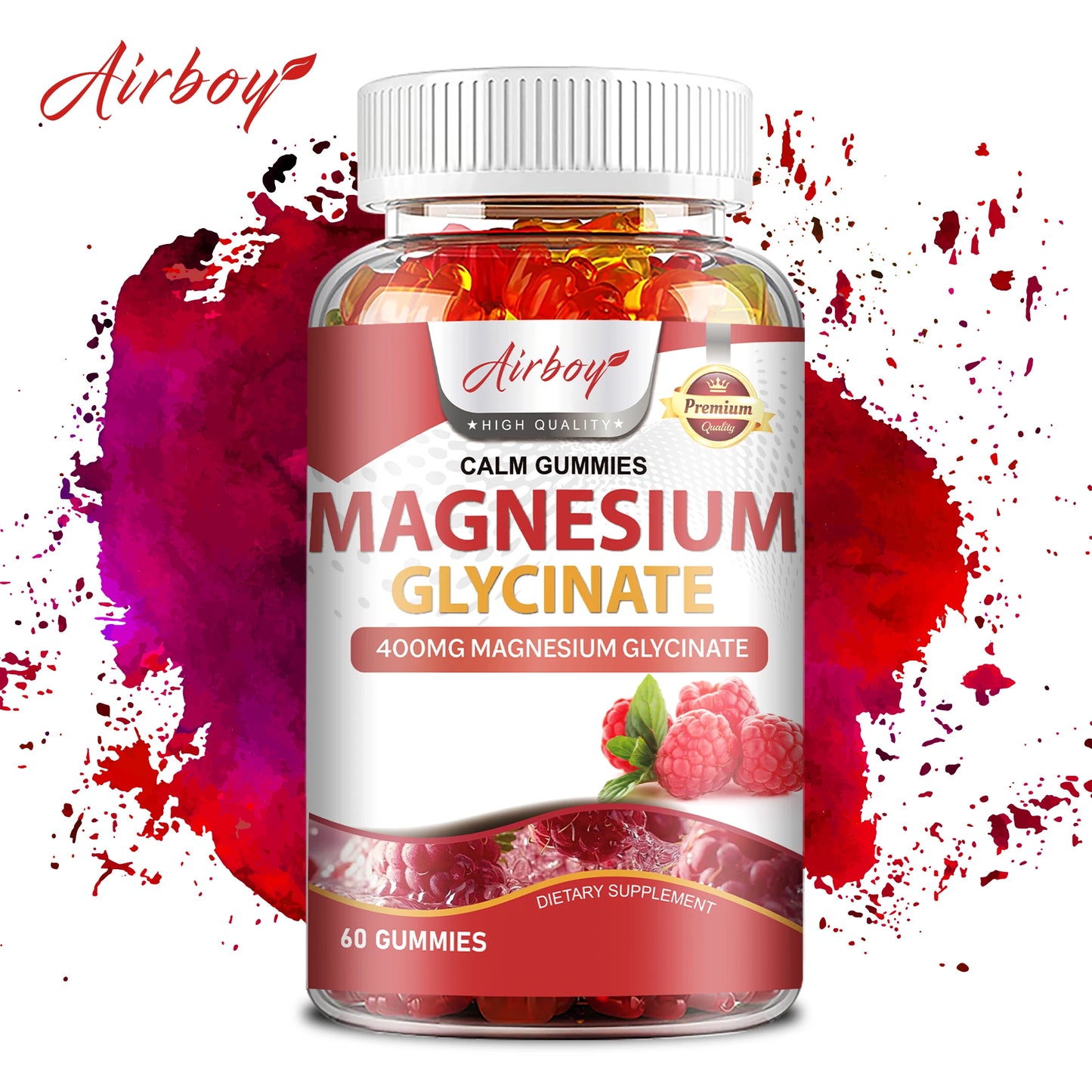 Magnesium Glycinate - Calm, Relieves Stress, Promotes Sleep, Support Memory, Concentration & Muscle Spasms - 60 Gummies