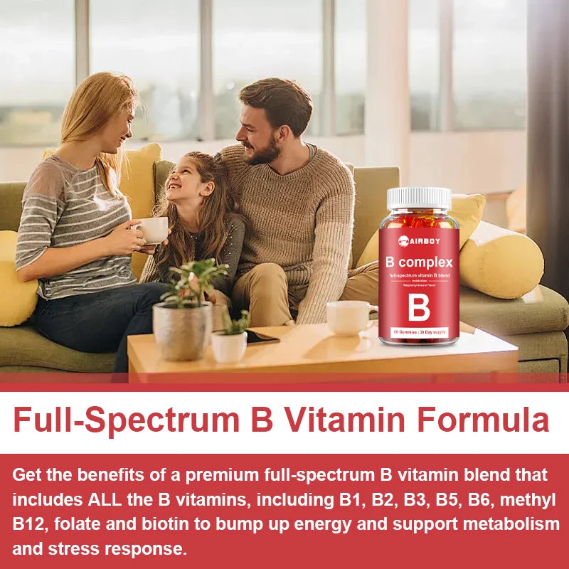 Vitamin B Complex - Boost Energy, Boost Metabolism, Improve Mood, Relieve Stress - 60 Gummies