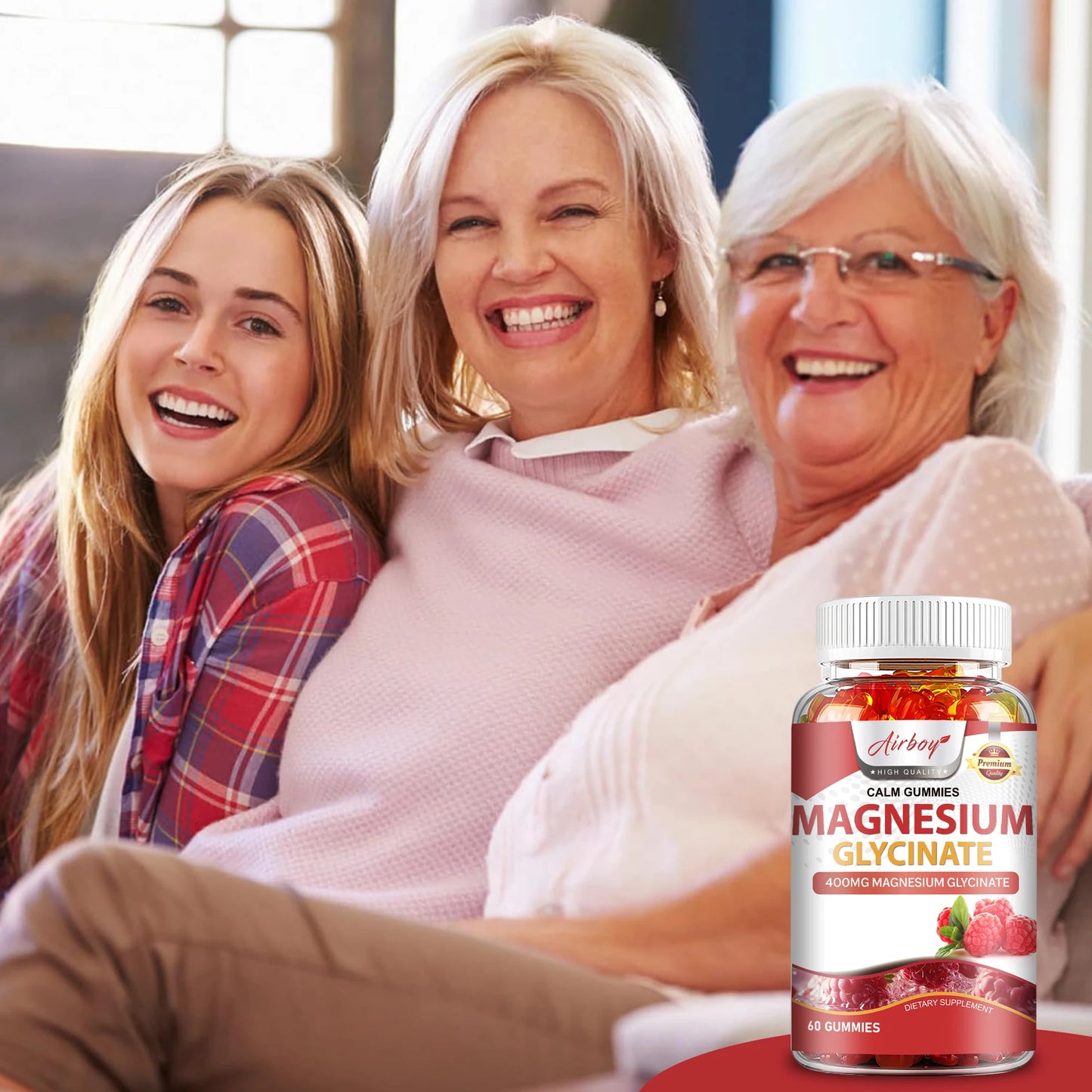 Magnesium Glycinate - Calm, Relieves Stress, Promotes Sleep, Support Memory, Concentration & Muscle Spasms - 60 Gummies