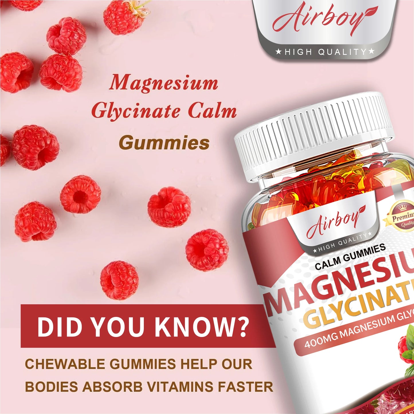 Magnesium Glycinate - Calm, Relieves Stress, Promotes Sleep, Support Memory, Concentration & Muscle Spasms - 60 Gummies