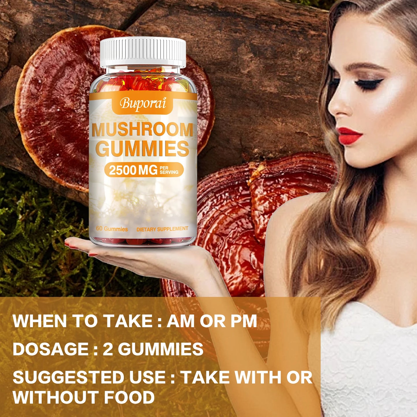 Mushroom Gummies - Brain Health, Enhances Memory and Concentration, Relieves Stress, Immune Support - 60 Gummies