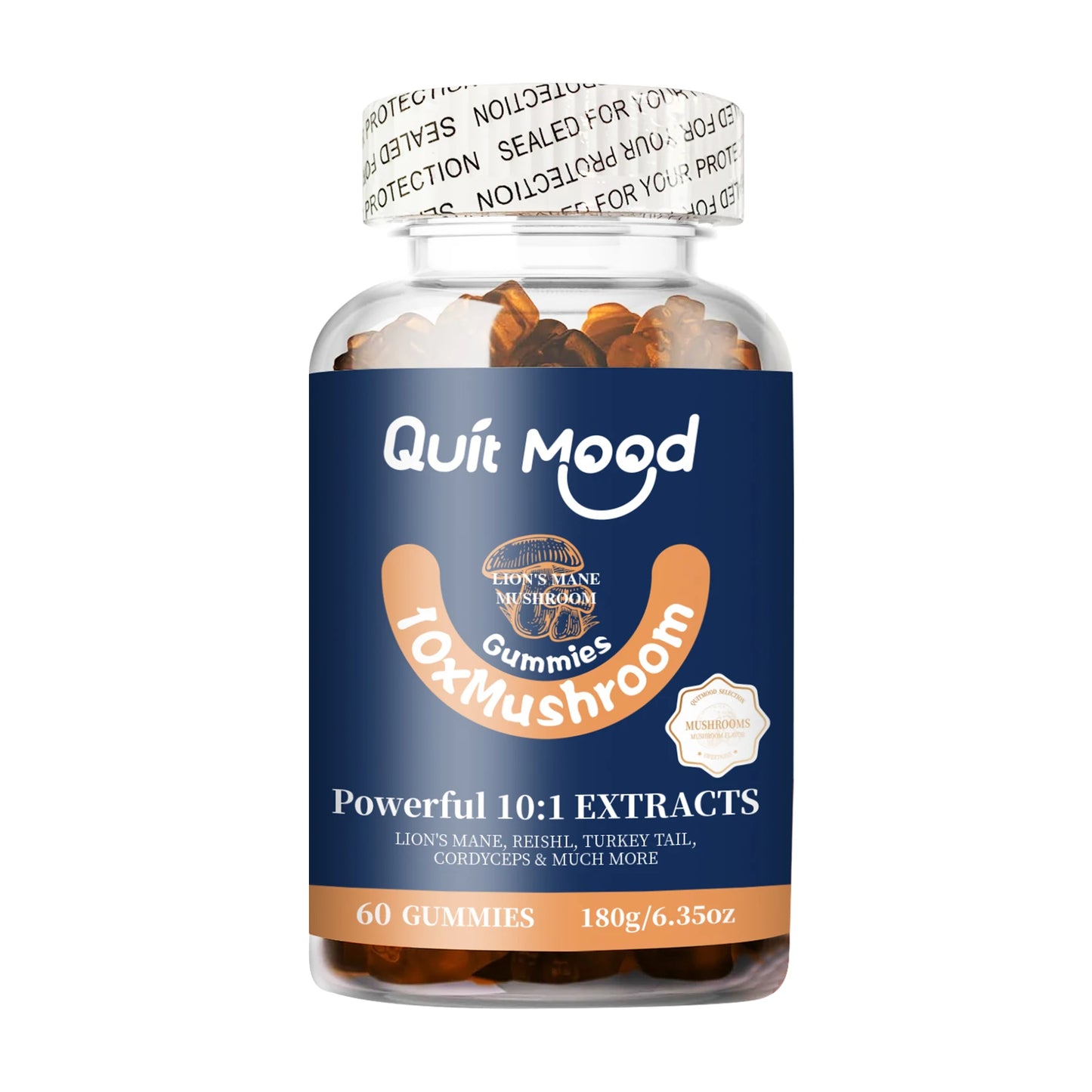 Quitmood Mushroom Gummies 10 Blend - Mushroom Complex 2500mg - Brain Booster, Immune Support, Energy - Mushroom Supplement for M