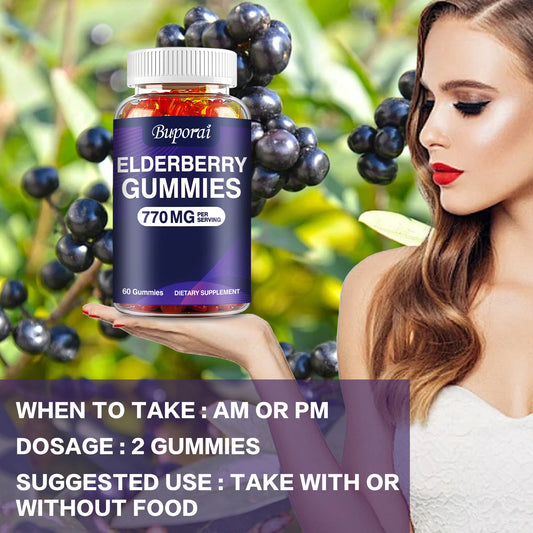 Elderberry Gummies - with Vitamin C, Echinacea, Propolis - Immunity Boost, Skin Health, Antioxidants - 60 Gummies