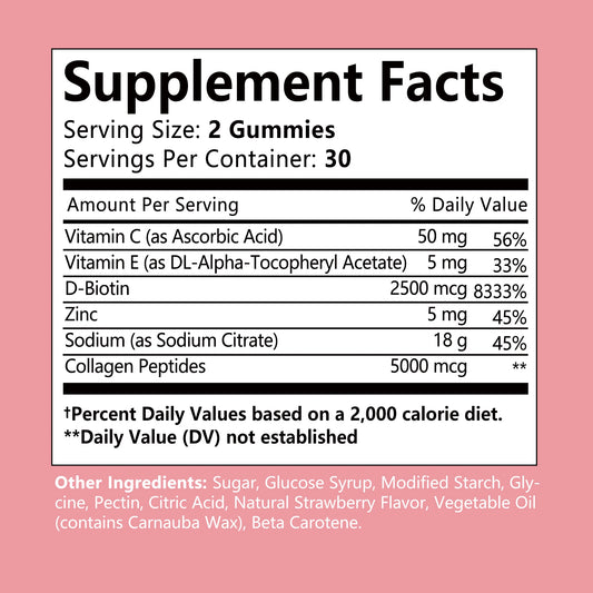 Collagen Gummies - with Biotin, Vitamin C - Supports Healthy Hair, Skin and Nails - 60 Gummies