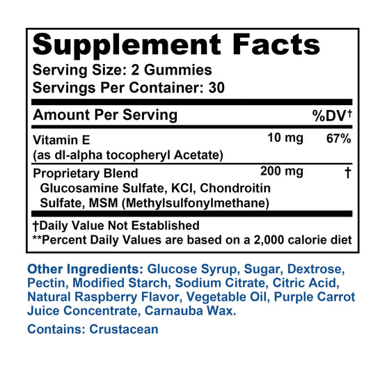Glucosamine Chondroitin - Joint, Bone, Cartilage Health Support, Antioxidant, Immune Enhancement - 60 Gummies