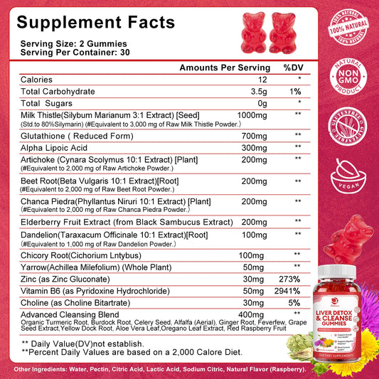 BEWORTHS Milk Thistle Extract Gummies for Liver Health Liver Cleansing Detox Antioxidant Whitening Immune Health Support